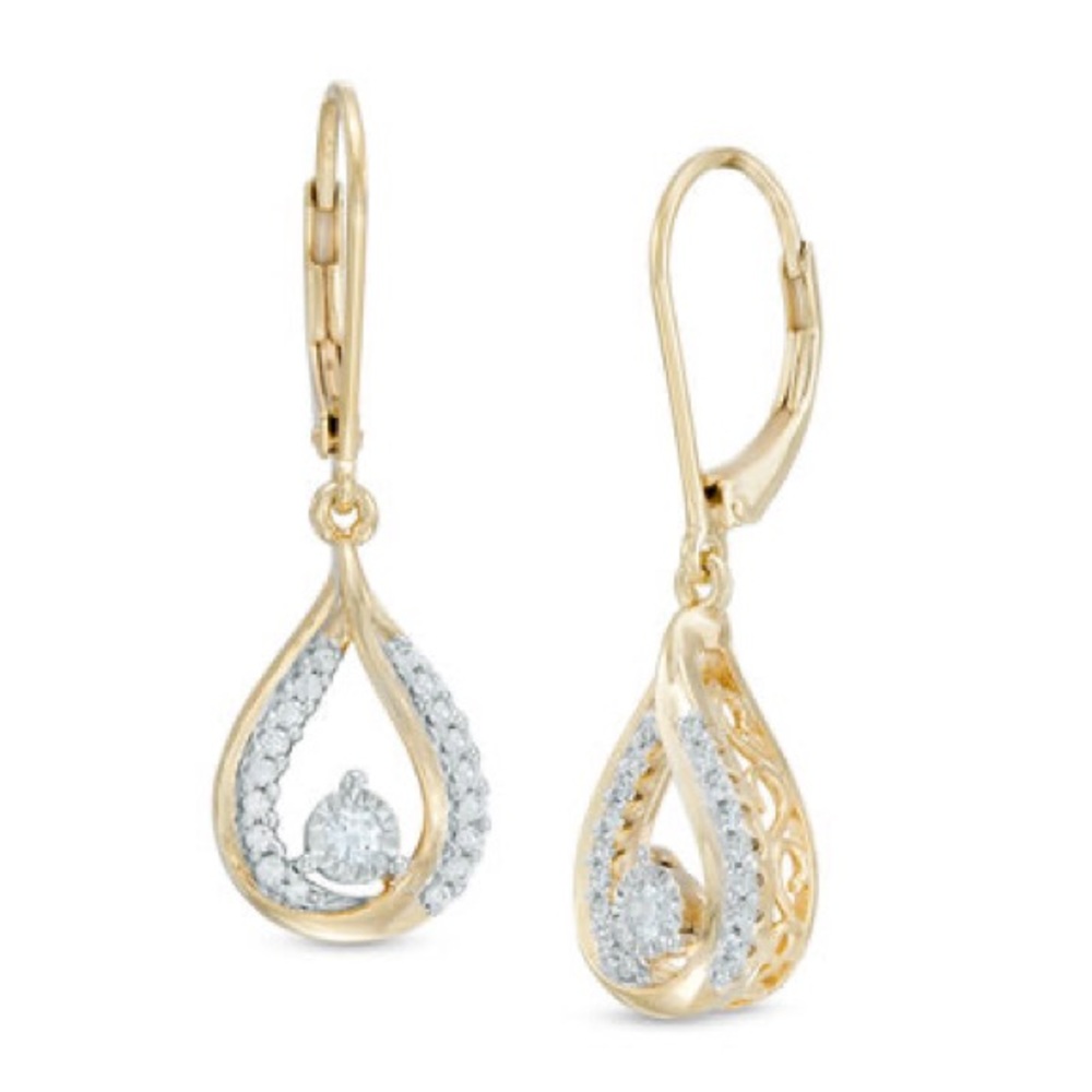 Zales 1/3 CT. T.W. Diamond Teardrop Earrings in 10K Two-Tone Gold